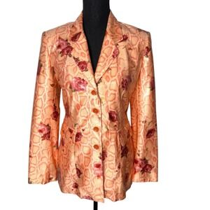 Vertigo Paris Snakeskin Roses Python Orange Pink Peach Shimmer Blazer 90s VTG